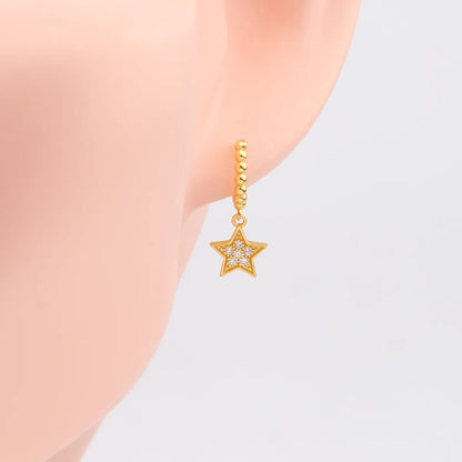 1 Pair Simple Style Star Solid Color Plating Inlay Sterling Silver Zircon White Gold Plated Gold Plated Drop Earrings