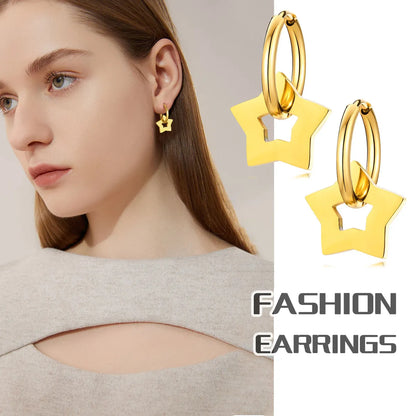 1 Pair Simple Style Star Plating Inlay Stainless Steel Zircon 18k Gold Plated Drop Earrings