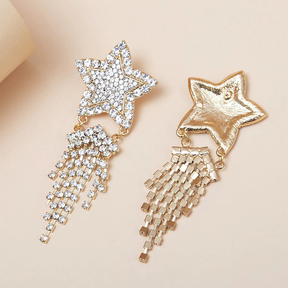 1 Pair Simple Style Star Tassel Metal Plating Inlay Rhinestones Women's Drop Earrings