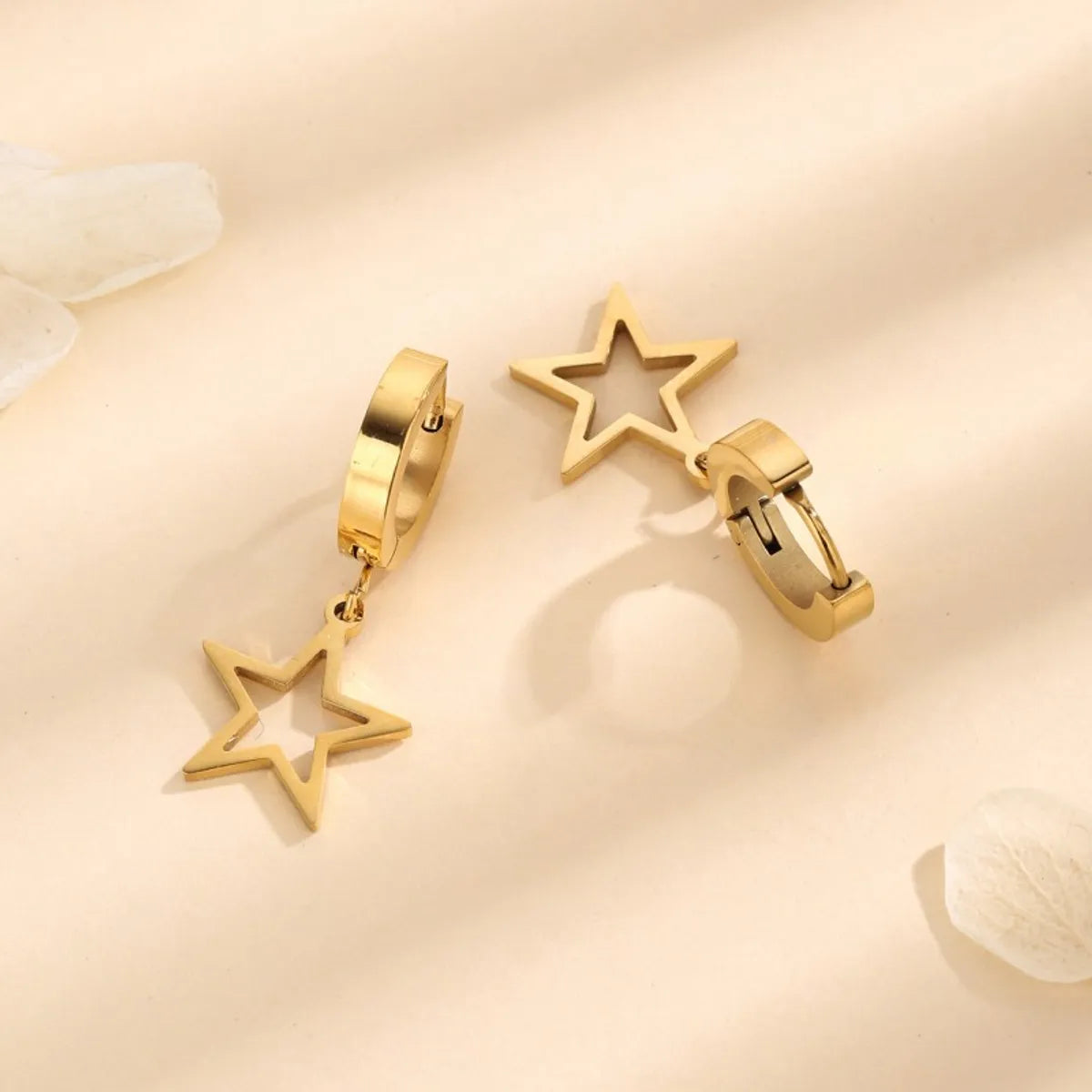 1 Pair Simple Style Star Titanium Steel 18K Gold Plated Drop Earrings