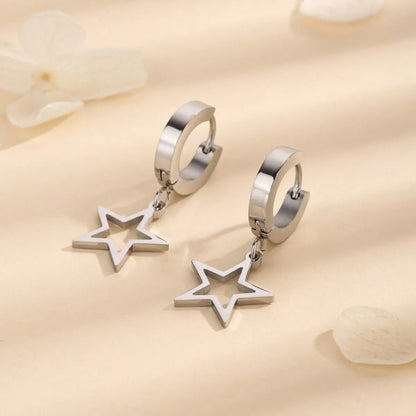 1 Pair Simple Style Star Titanium Steel 18K Gold Plated Drop Earrings