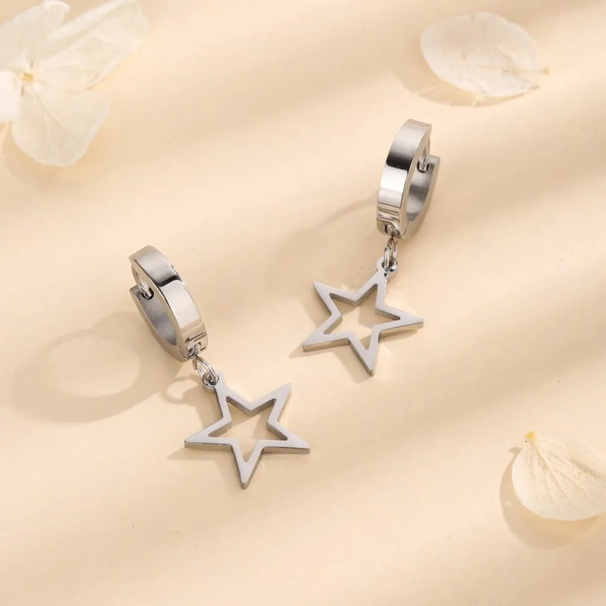 1 Pair Simple Style Star Titanium Steel 18K Gold Plated Drop Earrings