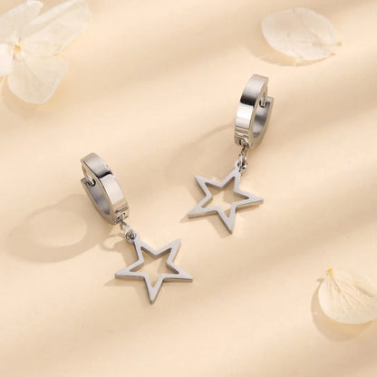 1 Pair Simple Style Star Titanium Steel 18K Gold Plated Drop Earrings