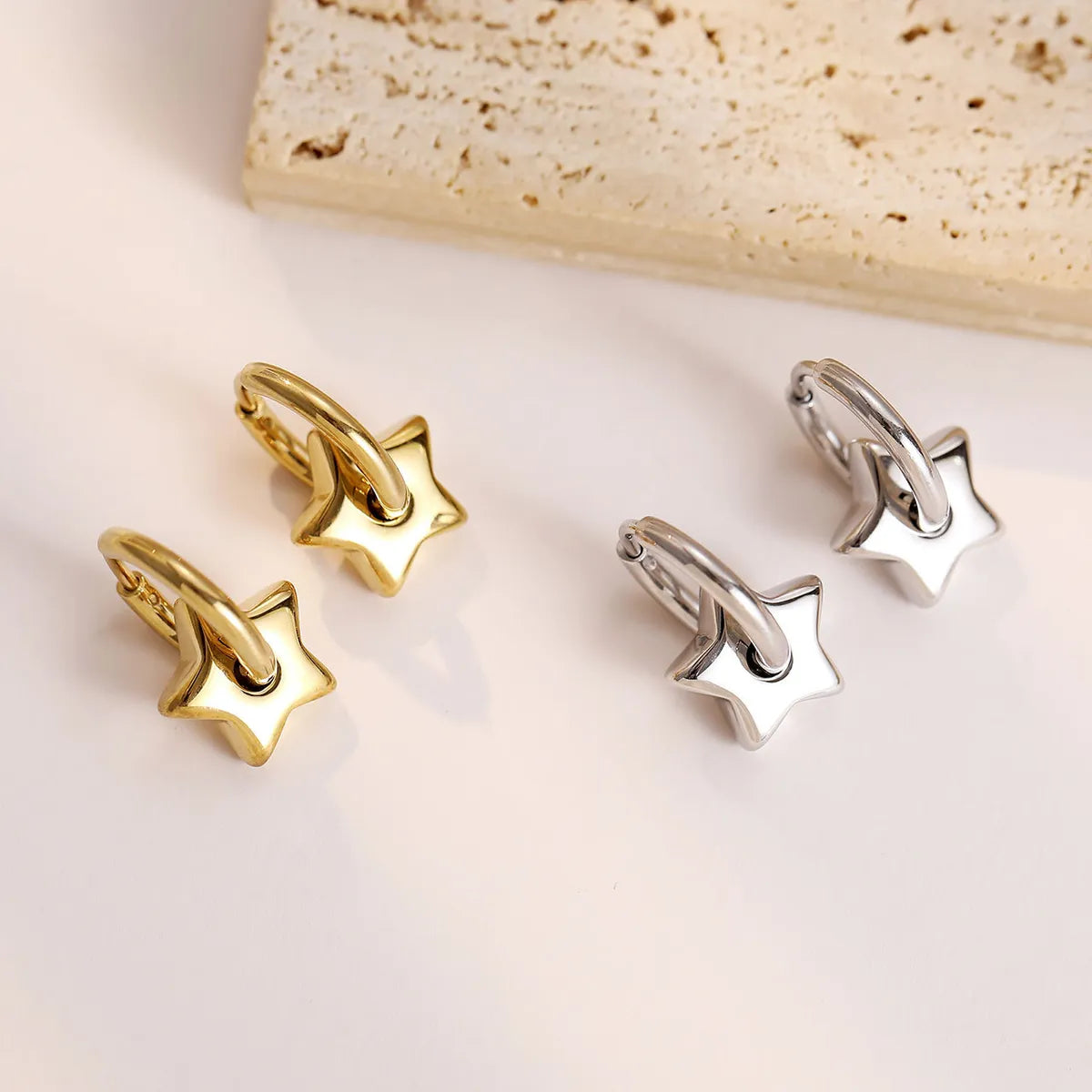 1 Pair Simple Style Star Titanium Steel Plating Drop Earrings