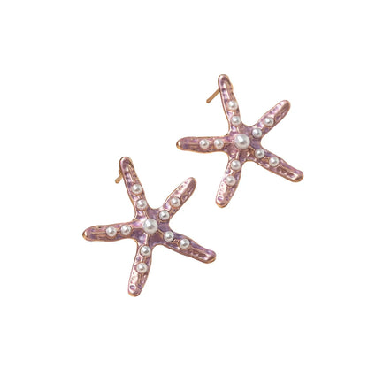 1 Pair Simple Style Starfish Alloy Inlay Pearl Women's Earrings