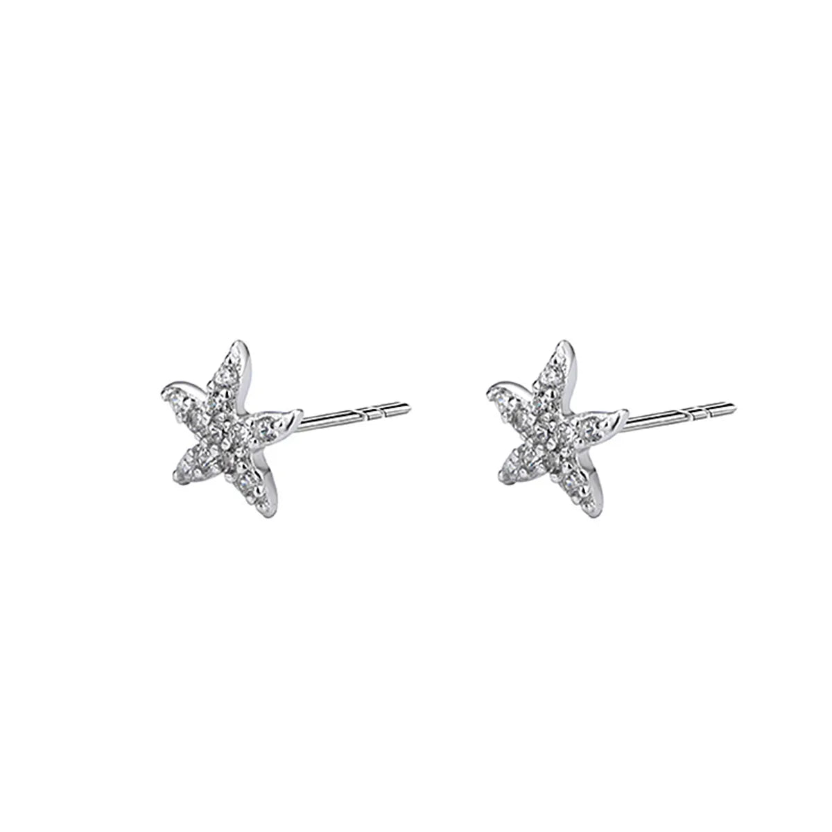 1 Pair Simple Style Starfish Inlay Sterling Silver Zircon Ear Studs