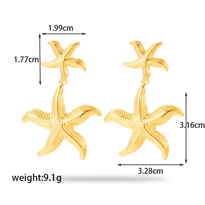 1 Pair Simple Style Starfish Plating 304 Stainless Steel Drop Earrings