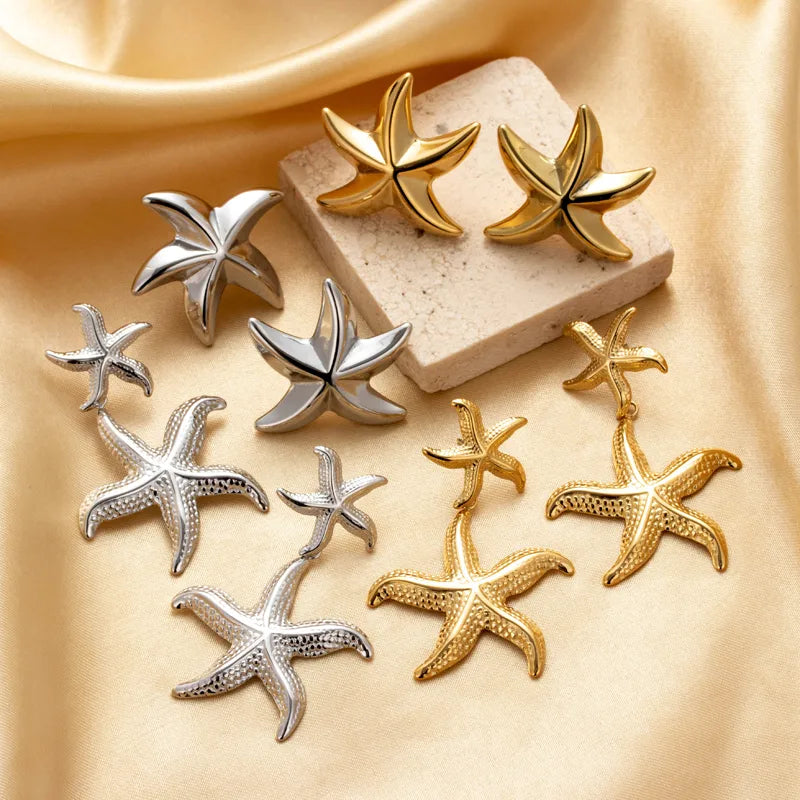 1 Pair Simple Style Starfish Plating 304 Stainless Steel Drop Earrings