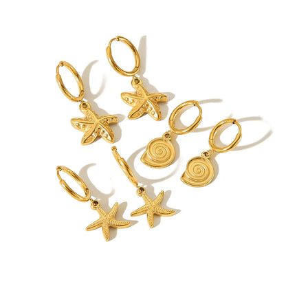 1 Pair Simple Style Starfish Shell Polishing Plating Stainless Steel 18k Gold Plated Drop Earrings