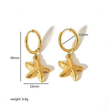 1 Pair Simple Style Starfish Shell Polishing Plating Stainless Steel 18k Gold Plated Drop Earrings