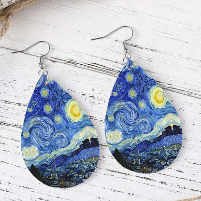 1 Pair Simple Style Starry Sky Life Tree Water Drop PU Leather Drop Earrings