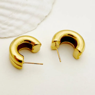 1 Pair Simple Style Streetwear C Shape Plating 304 Stainless Steel 14K Gold Plated Ear Studs