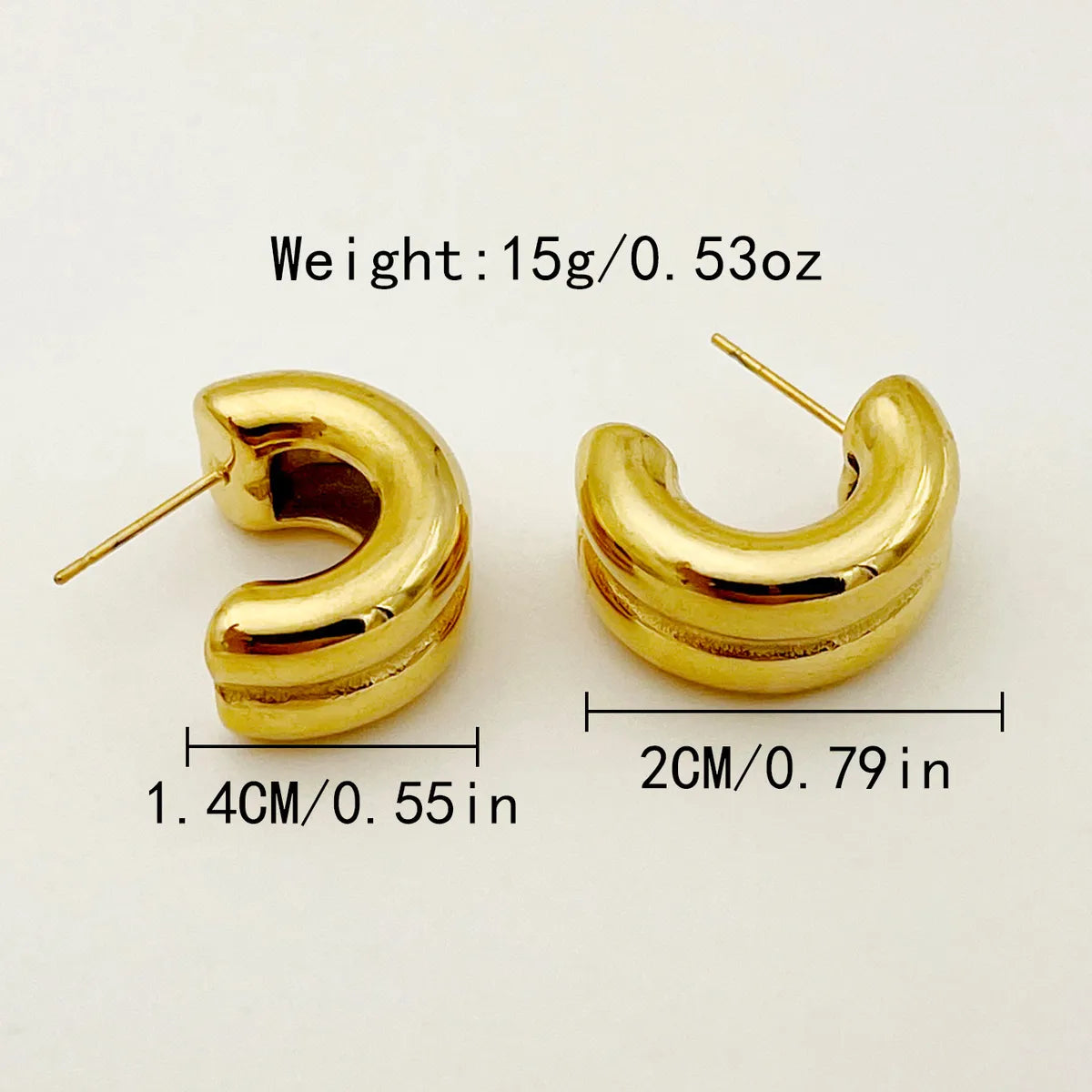 1 Pair Simple Style Streetwear C Shape Plating 304 Stainless Steel 14K Gold Plated Ear Studs