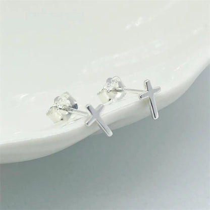 1 Pair Simple Style Streetwear Cross Plating Sterling Silver Ear Studs