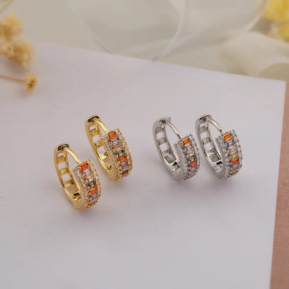 1 Pair Simple Style Streetwear Geometric Plating Inlay Copper Zircon 18k Gold Plated Earrings