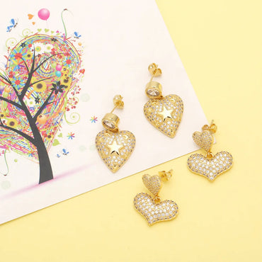 1 Pair Simple Style Streetwear Heart Shape Plating Inlay Copper Zircon 18k Gold Plated Drop Earrings