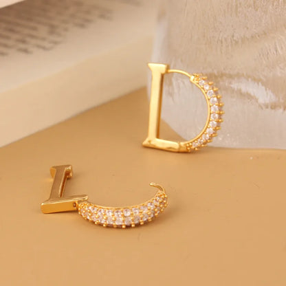 1 Pair Simple Style Streetwear Letter Plating Inlay Copper Zircon Earrings