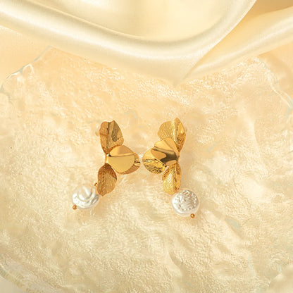 1 Pair Simple Style Streetwear Petal Plating Hollow Out Stainless Steel Drop Earrings