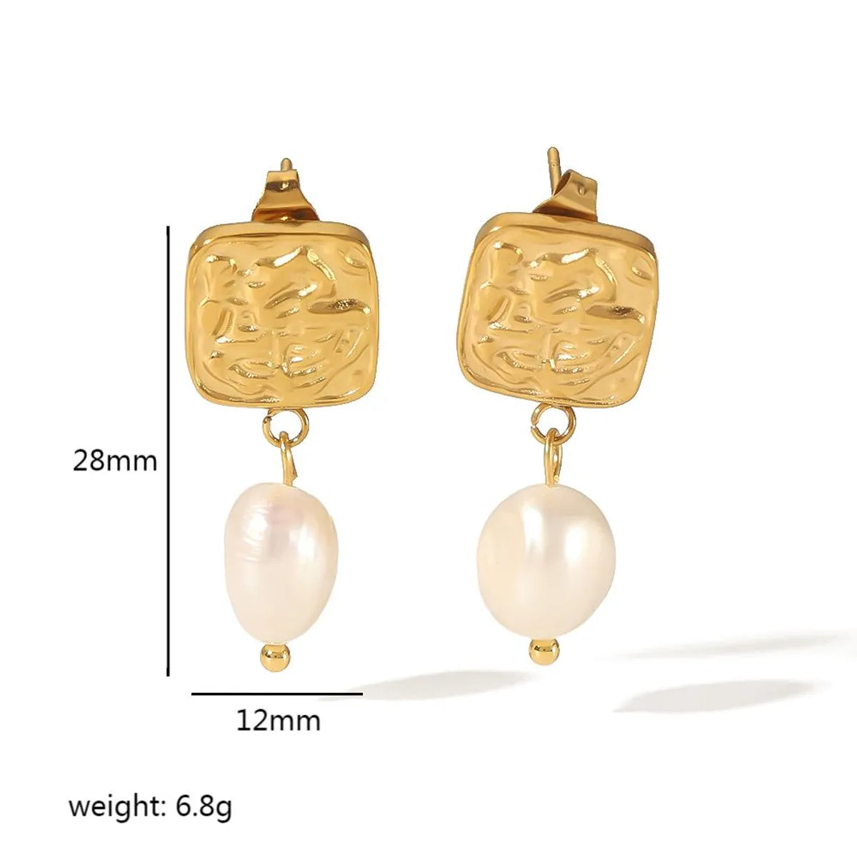 1 Pair Simple Style Streetwear Square Polishing Plating Stainless Steel Freshwater Pearl 18k Gold Plated Drop Earrings