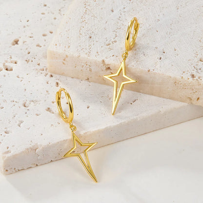 1 Pair Simple Style Streetwear Star Plating Hollow Out Sterling Silver 18k Gold Plated White Gold Plated Drop Earrings