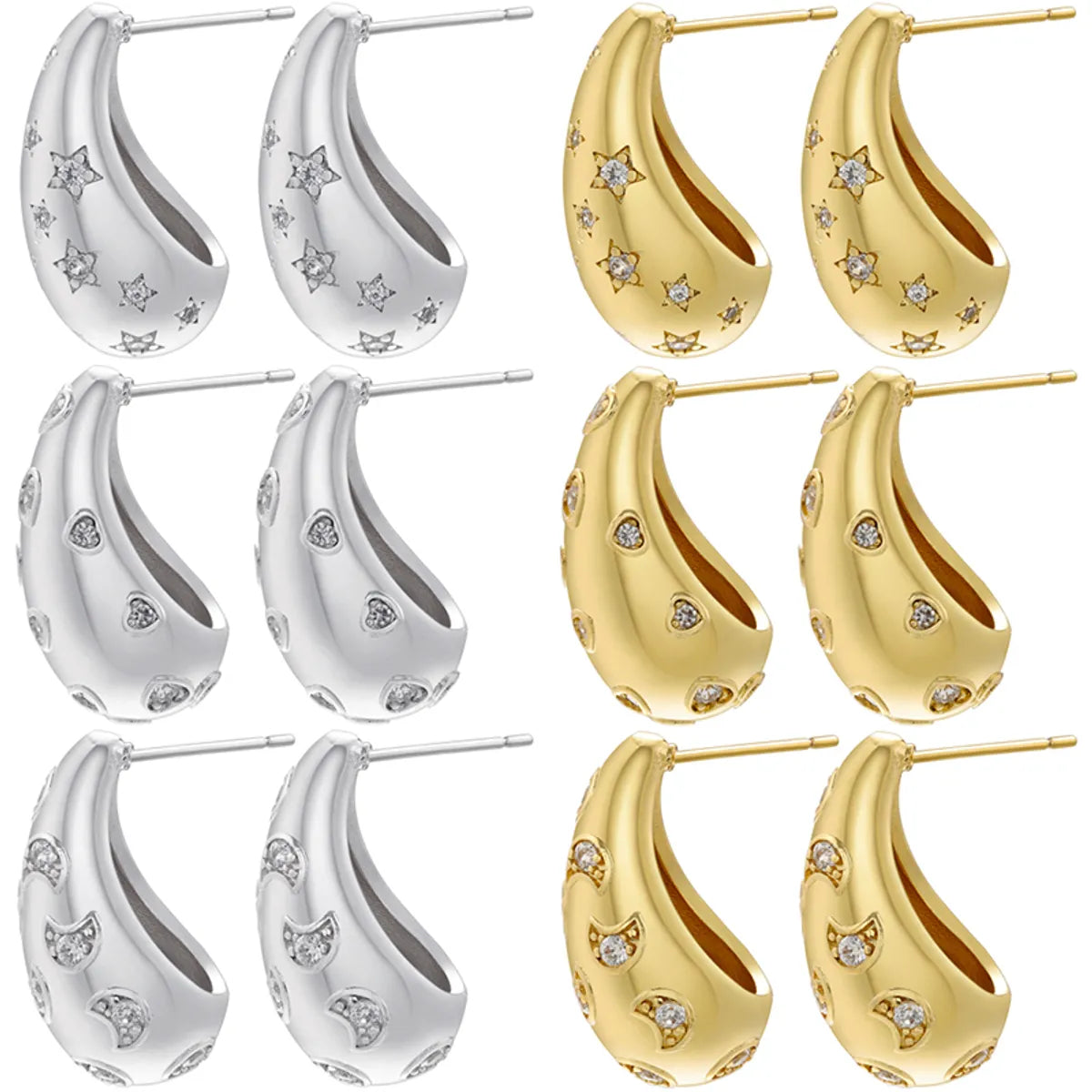 1 Pair Simple Style Streetwear Water Droplets Plating Inlay Copper Zircon 18k Gold Plated Ear Studs