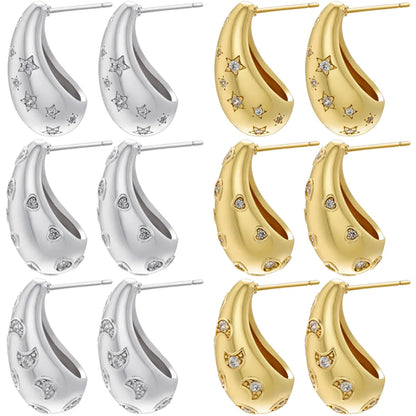 1 Pair Simple Style Streetwear Water Droplets Plating Inlay Copper Zircon 18k Gold Plated Ear Studs