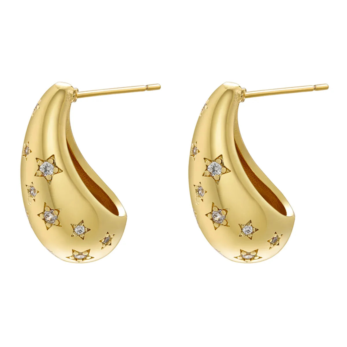 1 Pair Simple Style Streetwear Water Droplets Plating Inlay Copper Zircon 18k Gold Plated Ear Studs