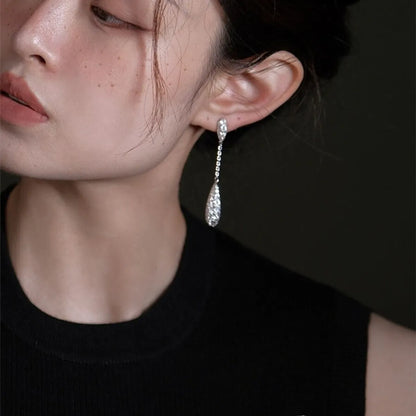 1 Pair Simple Style Streetwear Water Droplets Tassel Chain Inlay Copper Zircon Drop Earrings