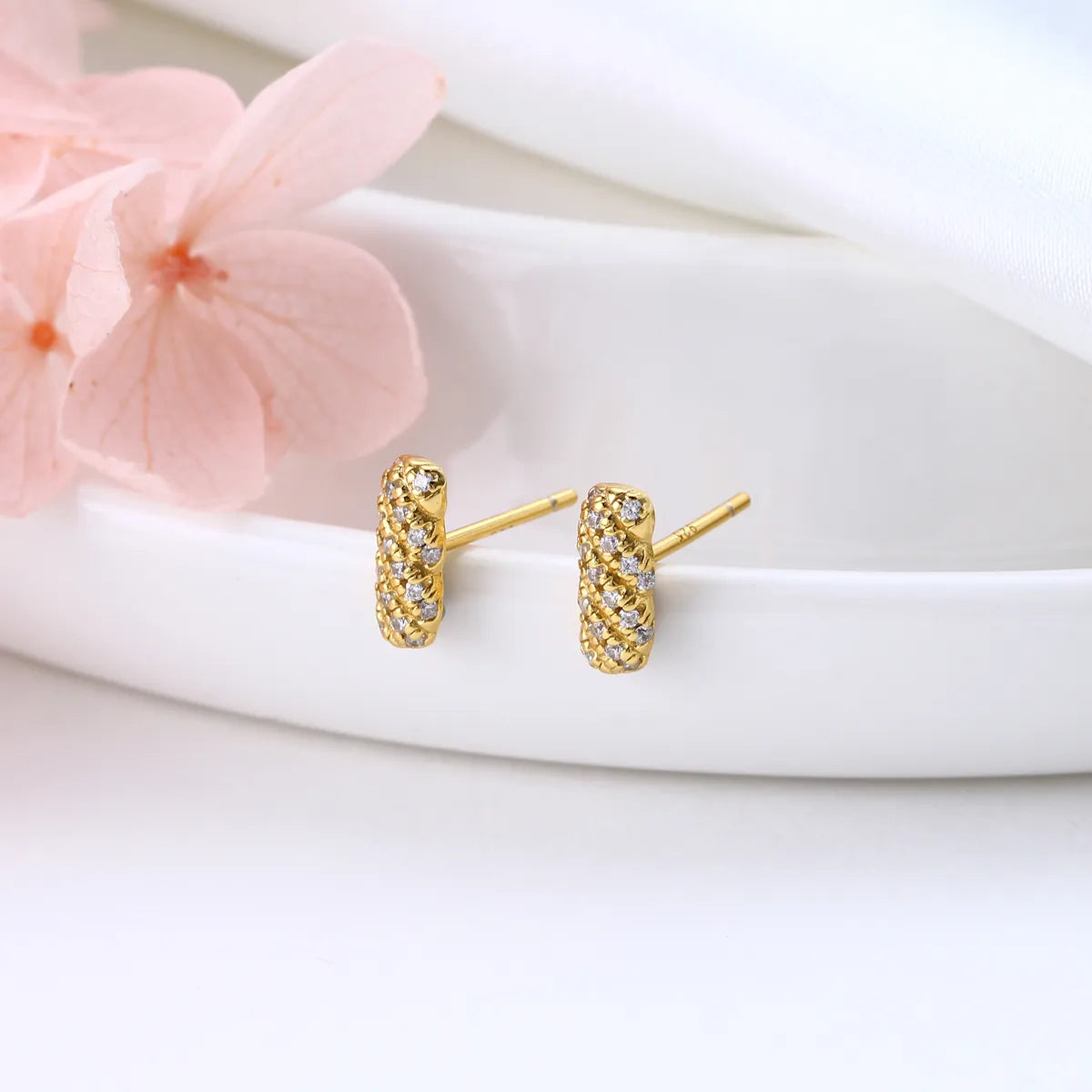 1 Pair Simple Style Stripe Plating Inlay Sterling Silver Zircon Ear Studs