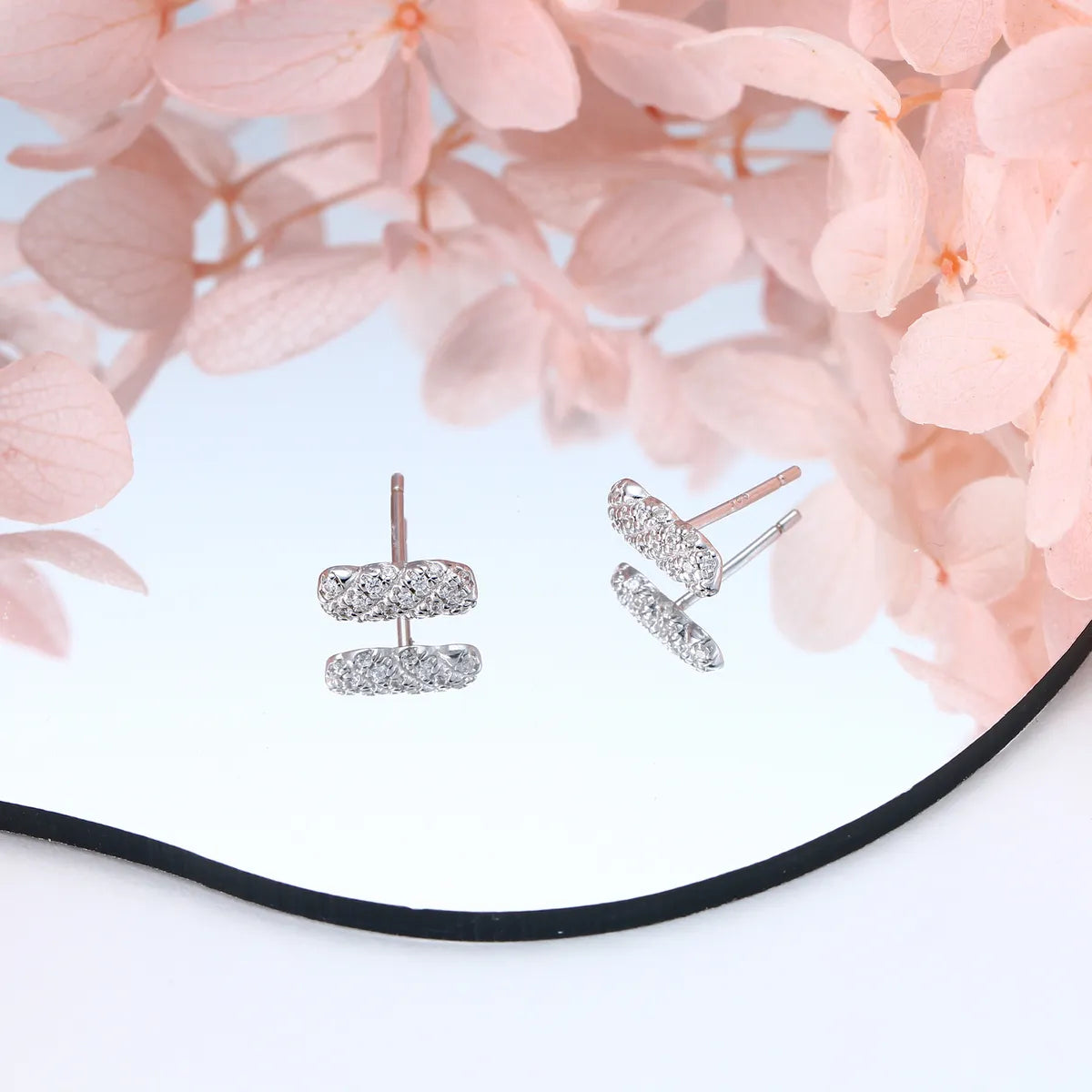 1 Pair Simple Style Stripe Plating Inlay Sterling Silver Zircon Ear Studs