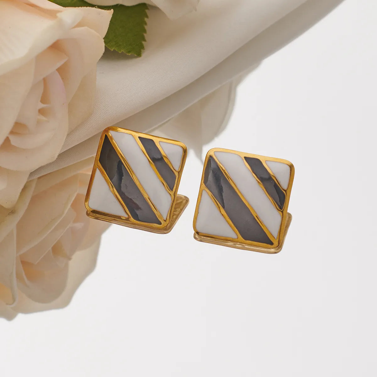 1 Pair Simple Style Stripe Rhombus Enamel 304 Stainless Steel 18K Gold Plated Ear Studs