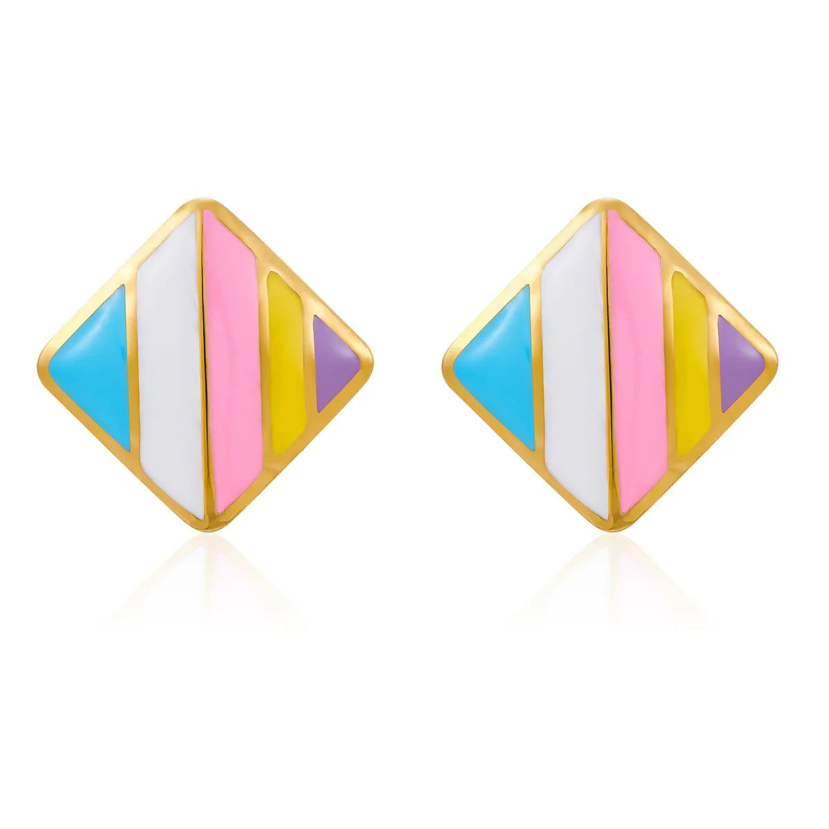 1 Pair Simple Style Stripe Rhombus Enamel 304 Stainless Steel 18K Gold Plated Ear Studs