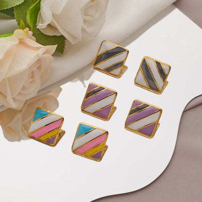 1 Pair Simple Style Stripe Rhombus Enamel 304 Stainless Steel 18K Gold Plated Ear Studs