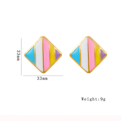 1 Pair Simple Style Stripe Rhombus Enamel 304 Stainless Steel 18K Gold Plated Ear Studs