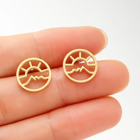 1 Pair Simple Style Sun Mountain Polishing Plating Stainless Steel 18k Gold Plated Ear Studs