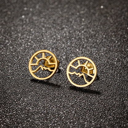 1 Pair Simple Style Sun Mountain Polishing Plating Stainless Steel 18k Gold Plated Ear Studs