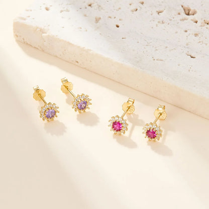 1 Pair Simple Style Sunflower Plating Inlay Sterling Silver Zircon 18k Gold Plated Ear Studs