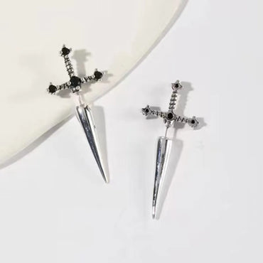 1 Pair Simple Style Sword Inlay Metal Rhinestones Ear Studs