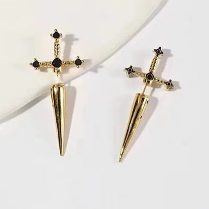 1 Pair Simple Style Sword Inlay Metal Rhinestones Ear Studs