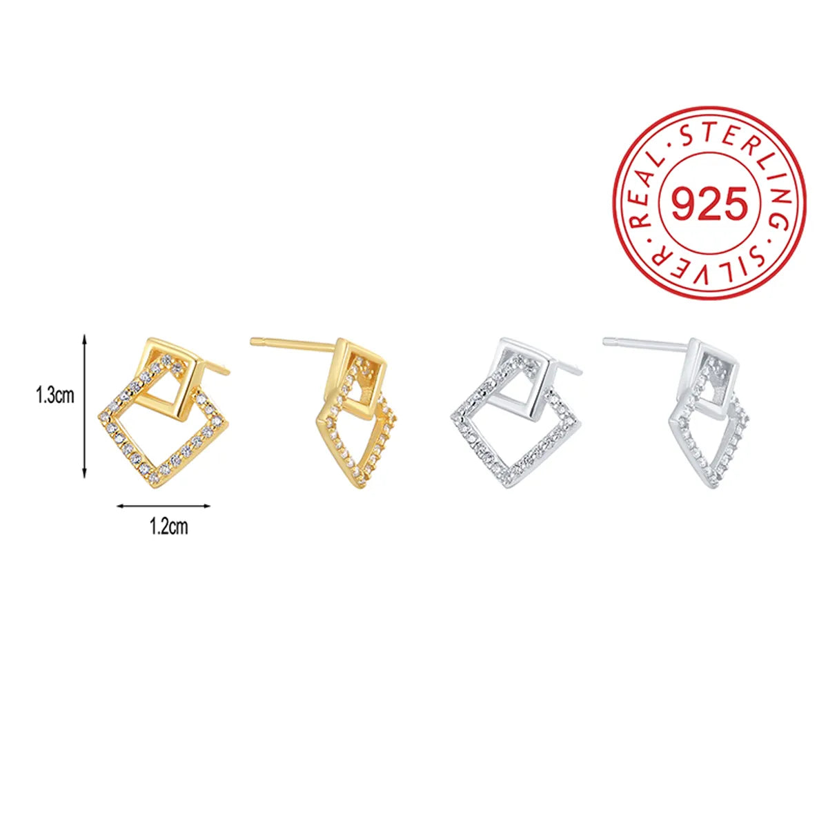 1 Pair Simple Style Symbol Plating Inlay Sterling Silver Zircon 18k Gold Plated Silver Plated Ear Studs