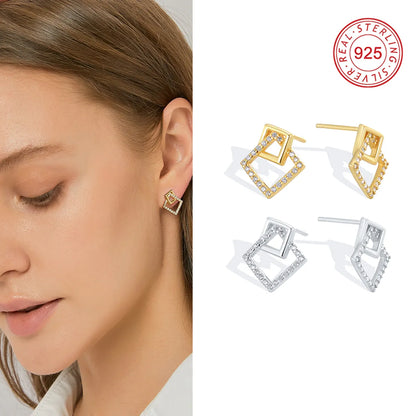 1 Pair Simple Style Symbol Plating Inlay Sterling Silver Zircon 18k Gold Plated Silver Plated Ear Studs