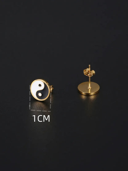 1 Pair Simple Style Tai Chi Epoxy Plating Stainless Steel 18k Gold Plated Ear Studs