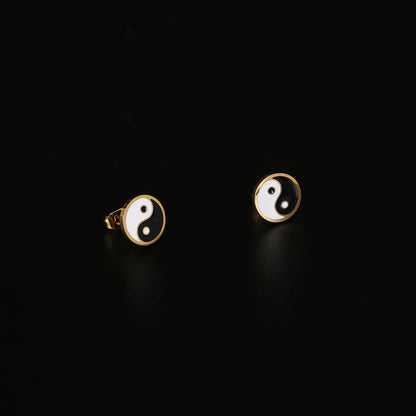 1 Pair Simple Style Tai Chi Epoxy Plating Stainless Steel 18k Gold Plated Ear Studs