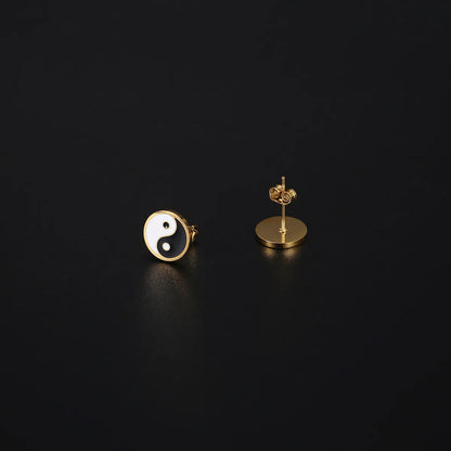 1 Pair Simple Style Tai Chi Epoxy Plating Stainless Steel 18k Gold Plated Ear Studs