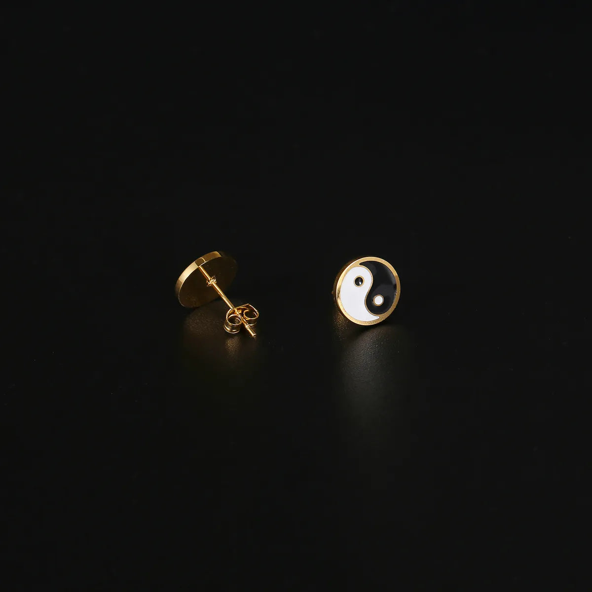 1 Pair Simple Style Tai Chi Epoxy Plating Stainless Steel 18k Gold Plated Ear Studs