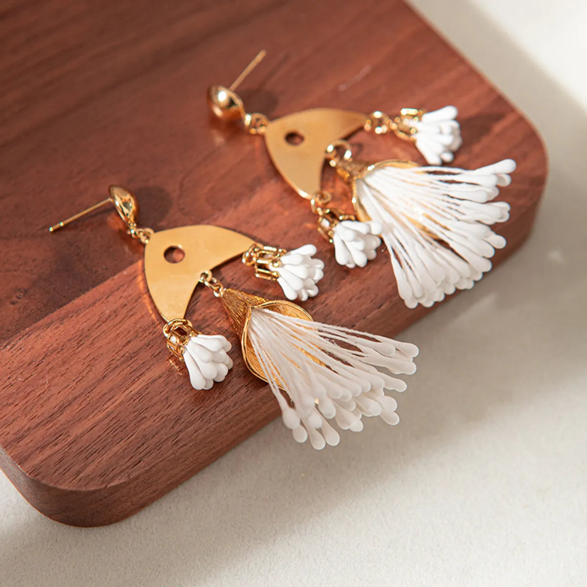 1 Pair Simple Style Tassel Fish Bone Plating Stainless Steel Drop Earrings