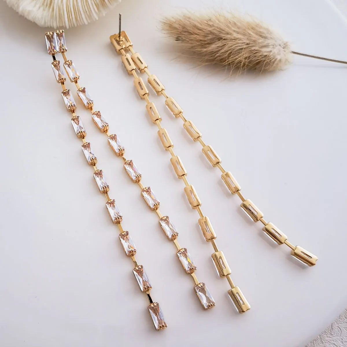 1 Pair Simple Style Tassel Inlay Alloy Rhinestones Drop Earrings