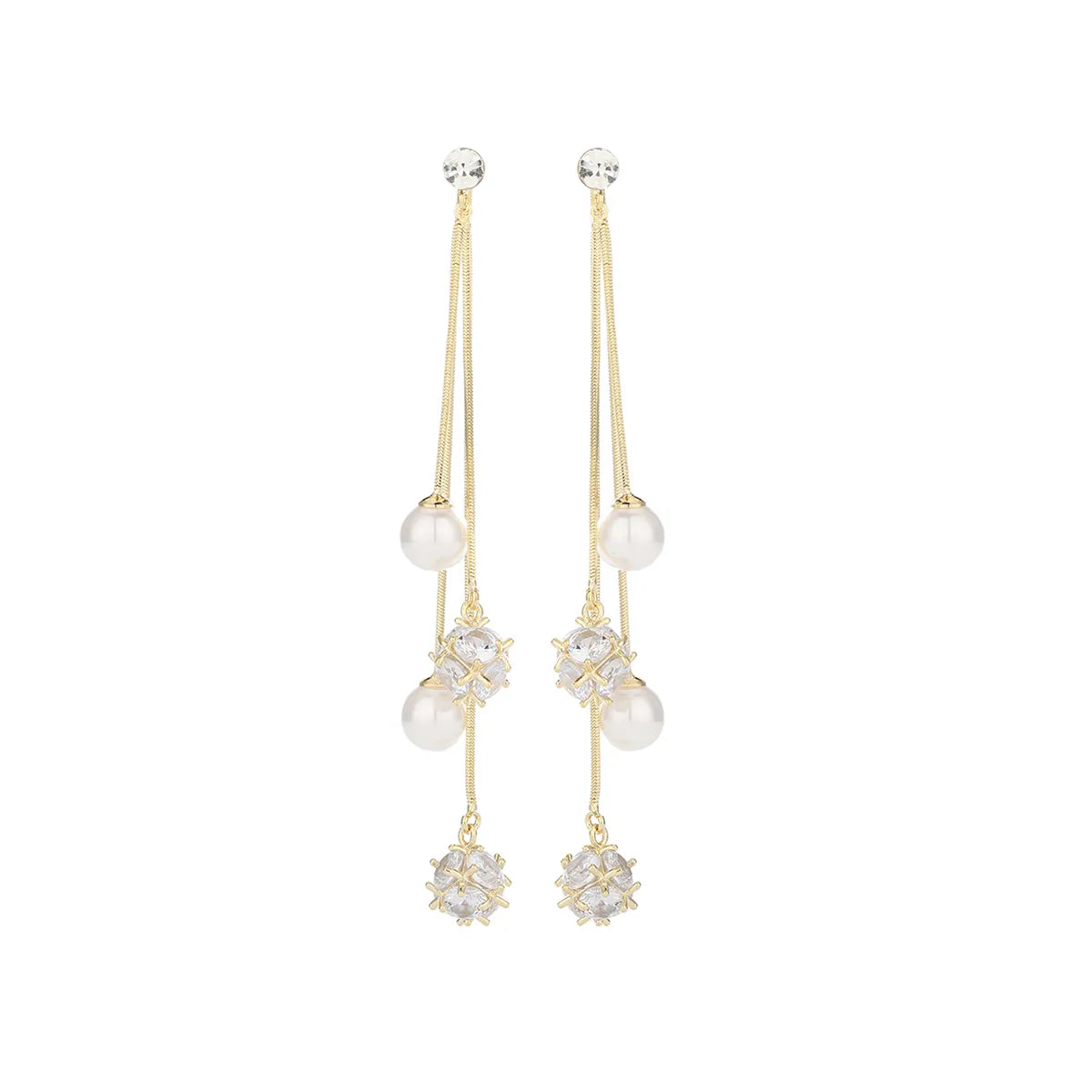 1 Pair Simple Style Tassel Inlay Copper Artificial Pearls Zircon Drop Earrings