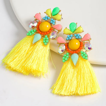 1 Pair Simple Style Tassel Plating Alloy Rhinestones K Gold Plated Drop Earrings