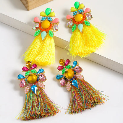 1 Pair Simple Style Tassel Plating Alloy Rhinestones K Gold Plated Drop Earrings